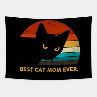 Vintage Best Cat Mom Ever Black Cat Gift Shirt Tapestry