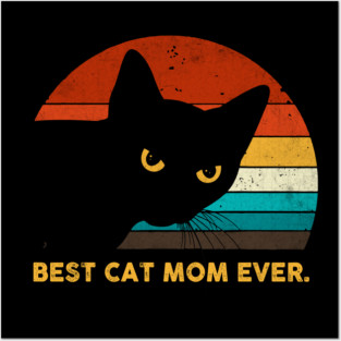 Vintage Best Cat Mom Ever Black Cat Gift Shirt Posters and Art