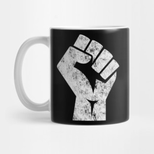 Big White Raised Fist Salute of Unity Solidarity Resistance Mug