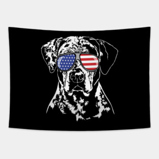 Patriotic Catahoula Leopard Dog with American Flag sunglasses Tapestry