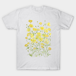 yellow buttercup flower field watercolor T-Shirt
