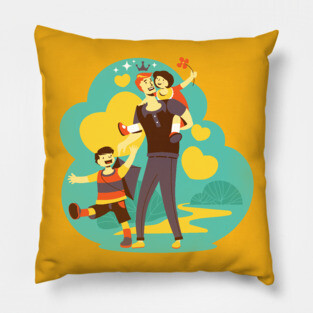 A father and his sons, son and daughter Pillow