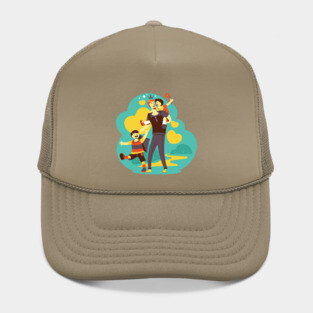 A father and his sons, son and daughter Hat