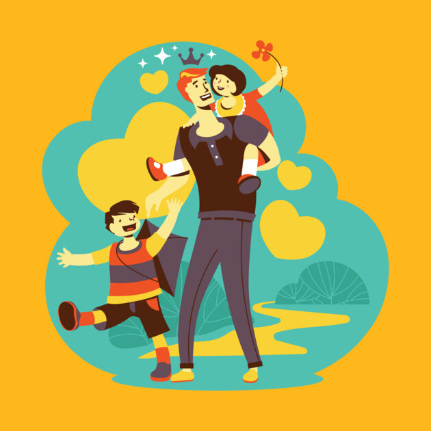 A father and his sons, son and daughter by Spring Moon