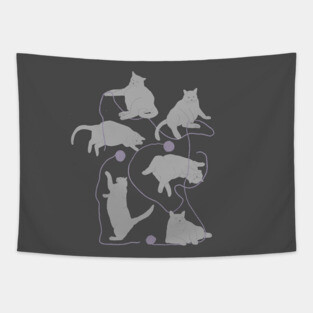 Fat Gray Cats Playing with Yarn Tapestry