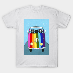Rainbow Peace Road Trip Cats T-Shirt