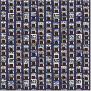 Protest Pattern On Navy Blue Backdrop Posters and Art