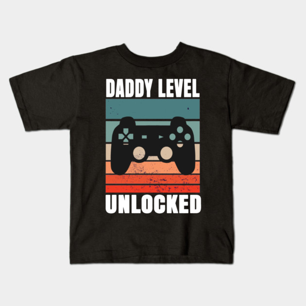 Daddy Level Unlocked Kids T-Shirt by Pixel Threads 