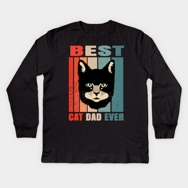 Best Cat Dad Ever Kids Long Sleeve T-Shirt by Pixel Threads 