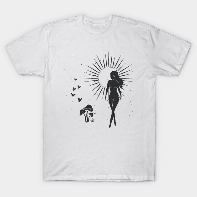Sun Mushroom Goddess T-Shirt by studioaartanddesign