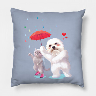 Smile Dog × Miss Meow – Under One Umbrella Pillow