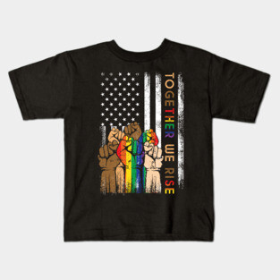Vintage Pride LGBT Together We Rise American Flag Gift Black Lives Matter Kids T-Shirt