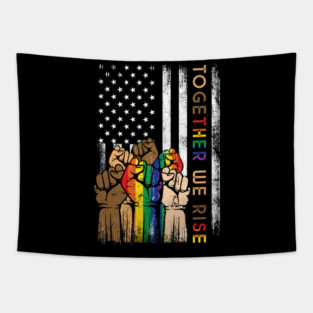 Vintage Pride LGBT Together We Rise American Flag Gift Black Lives Matter Tapestry