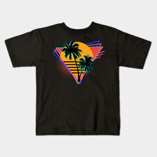Retro 80 Neon Palm Tree Sunset Graphic Kids T-Shirt