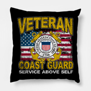 US Coast Guard Veteran American Flag Vintage Pillow