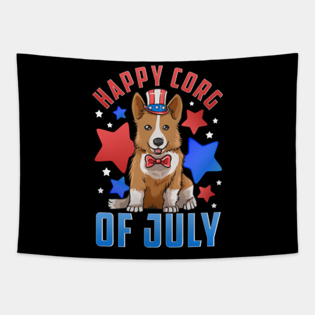 Happy Corg of July Patriotic Corgi Dog Tapestry by creative