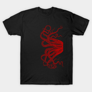Red Vintage Octopus Tentacles Illustration T-Shirt
