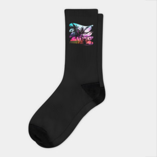 sunset beach In the 80s vintage style Socks