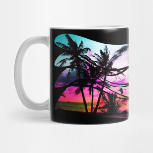 sunset beach In the 80s vintage style Mug