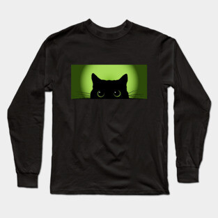 Peek-a-Boo Black Cat (Green) Long Sleeve T-Shirt