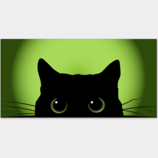 Peek-a-Boo Black Cat (Green) Posters and Art