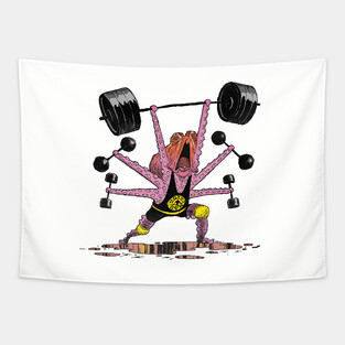 Weightlifting Octopus Tapestry