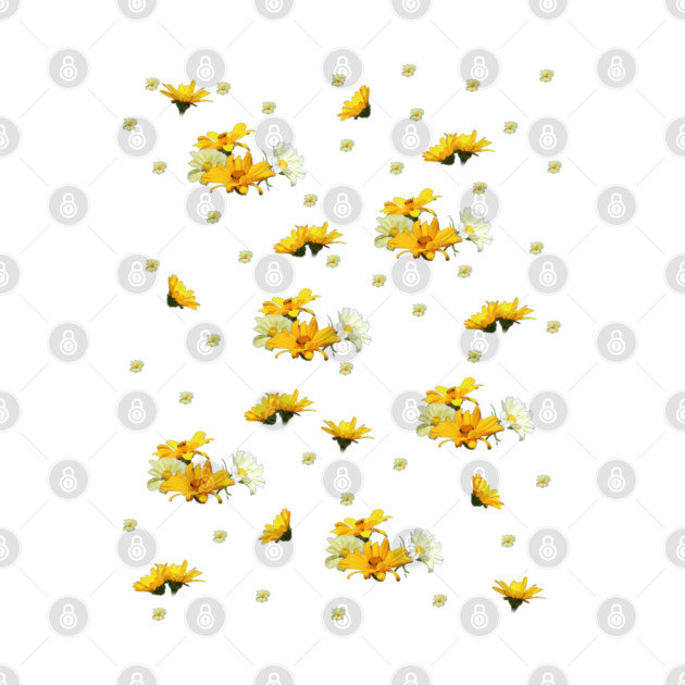 Golden Yellow and White Asters Digital Oil Paint Pattern by ButterflyInTheAttic
