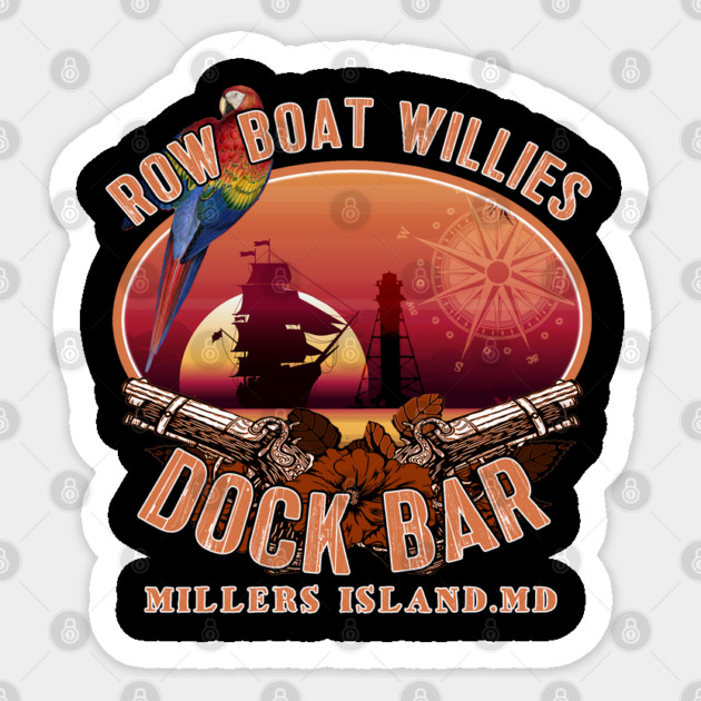 Row Boat Willies Dock Bar Millers Island Maryland Sticker by Joaddo