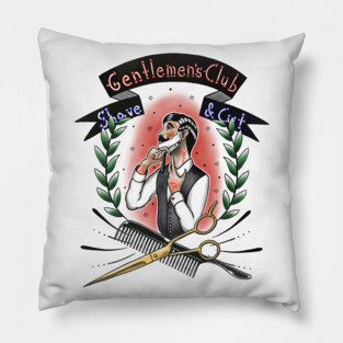 Old School Gentlemen's Club Barber Shop Tattoo Design Pillow