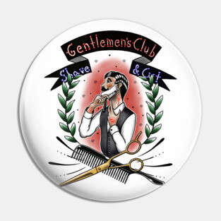 Old School Gentlemen's Club Barber Shop Tattoo Design Pin