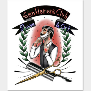 Old School Gentlemen's Club Barber Shop Tattoo Design Posters and Art