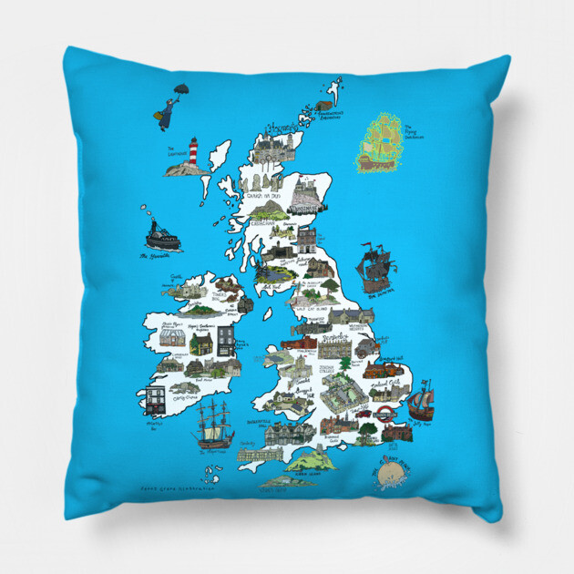 A Literary Map of the UK and Ireland Pillow by JennyGreneIllustration