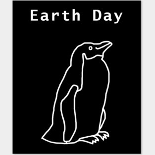 White Line Earth Day Penguin Posters and Art