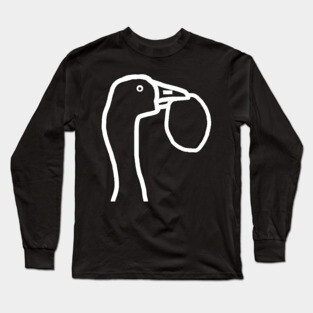 White Line Goose Stealing an Easter Egg Minimal Portrait Long Sleeve T-Shirt