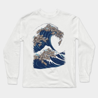The Great Wave of Sloths Long Sleeve T-Shirt