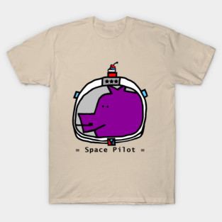 Astronaut Space Pilot Sci Fi Purple Pig Portrait T-Shirt