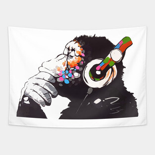 BANKSY DJ Monkey Thinker Tapestry