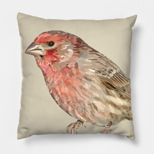 House Finch Song Bird Colorful Illustration Pillow