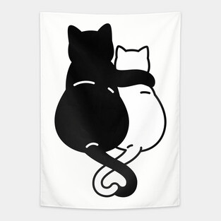 Black and white cats snuggled up together Tapestry