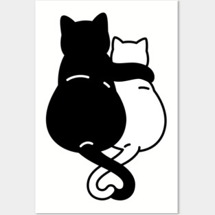 Black and white cats snuggled up together Posters and Art