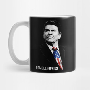 I Smell Hippies Ronald Reagan American Flag Tie Mug