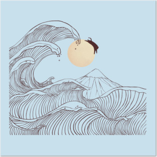 The great wave of black cat moonlight Posters and Art