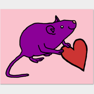 Purple Rat Holds Your Love Heart on Valentines Day Posters and Art