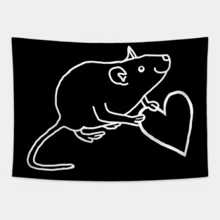 White Line Rat Holds Your Heart Tapestry