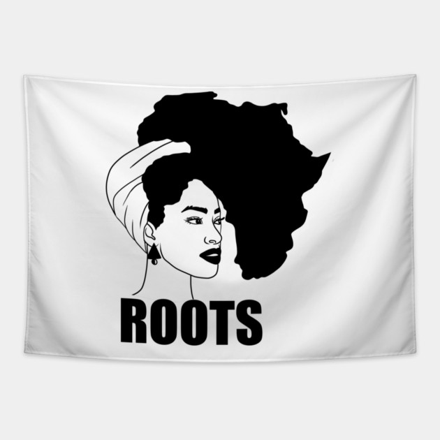 Afro, African Woman Roots, Africa Map, Black Pride Tapestry by logiamerch