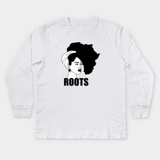 Afro, African Woman Roots, Africa Map, Black Pride Kids Long Sleeve T-Shirt by logiamerch
