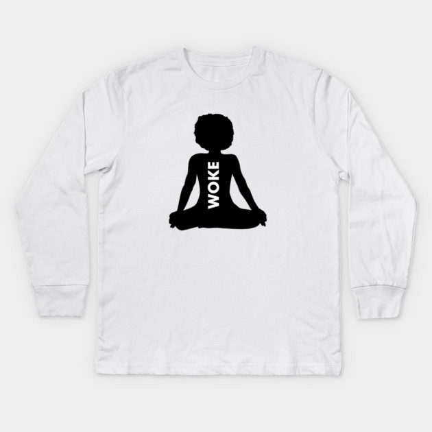 Afro Woman, Woke, Meditation, African, Black Lives Kids Long Sleeve T-Shirt by logiamerch