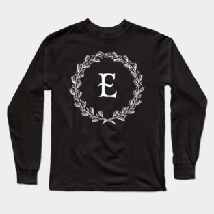 Beautiful Letter E Alphabet Initial Monogram Wreath White version check out my store for the Black version Long Sleeve T-Shirt
