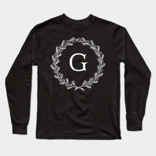 Beautiful Letter G Alphabet Initial Monogram Wreath White version check out my store for the Black version Long Sleeve T-Shirt