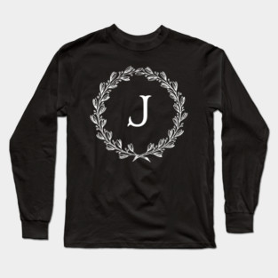 Beautiful Letter J Alphabet Initial Monogram Wreath White version check out my store for the Black version Long Sleeve T-Shirt